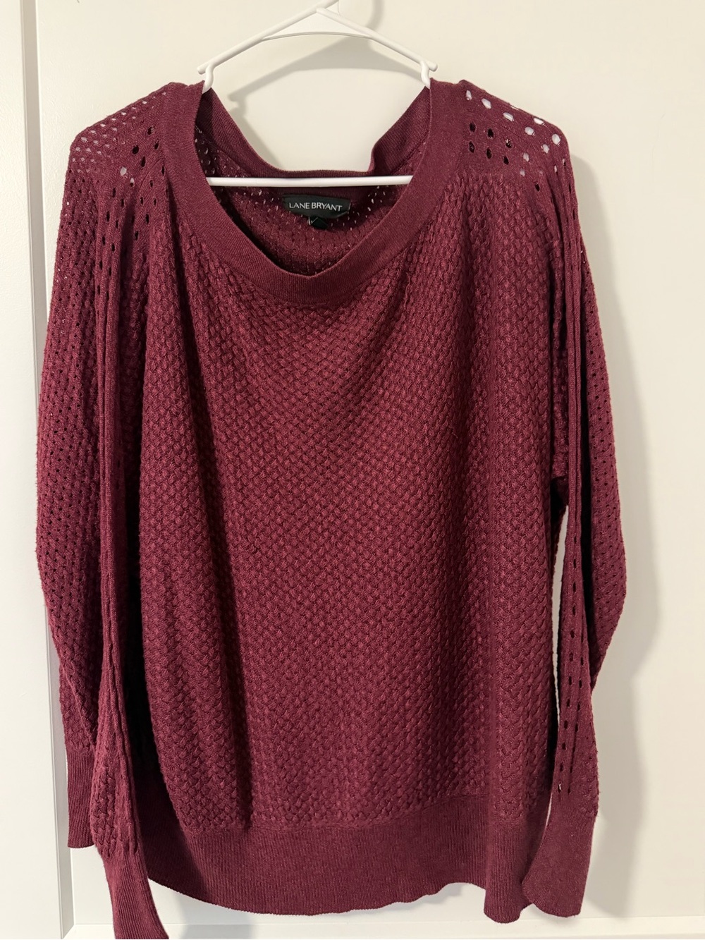 Lane Bryant Deep Burgundy Open-Weave Crew Neck Sweater
